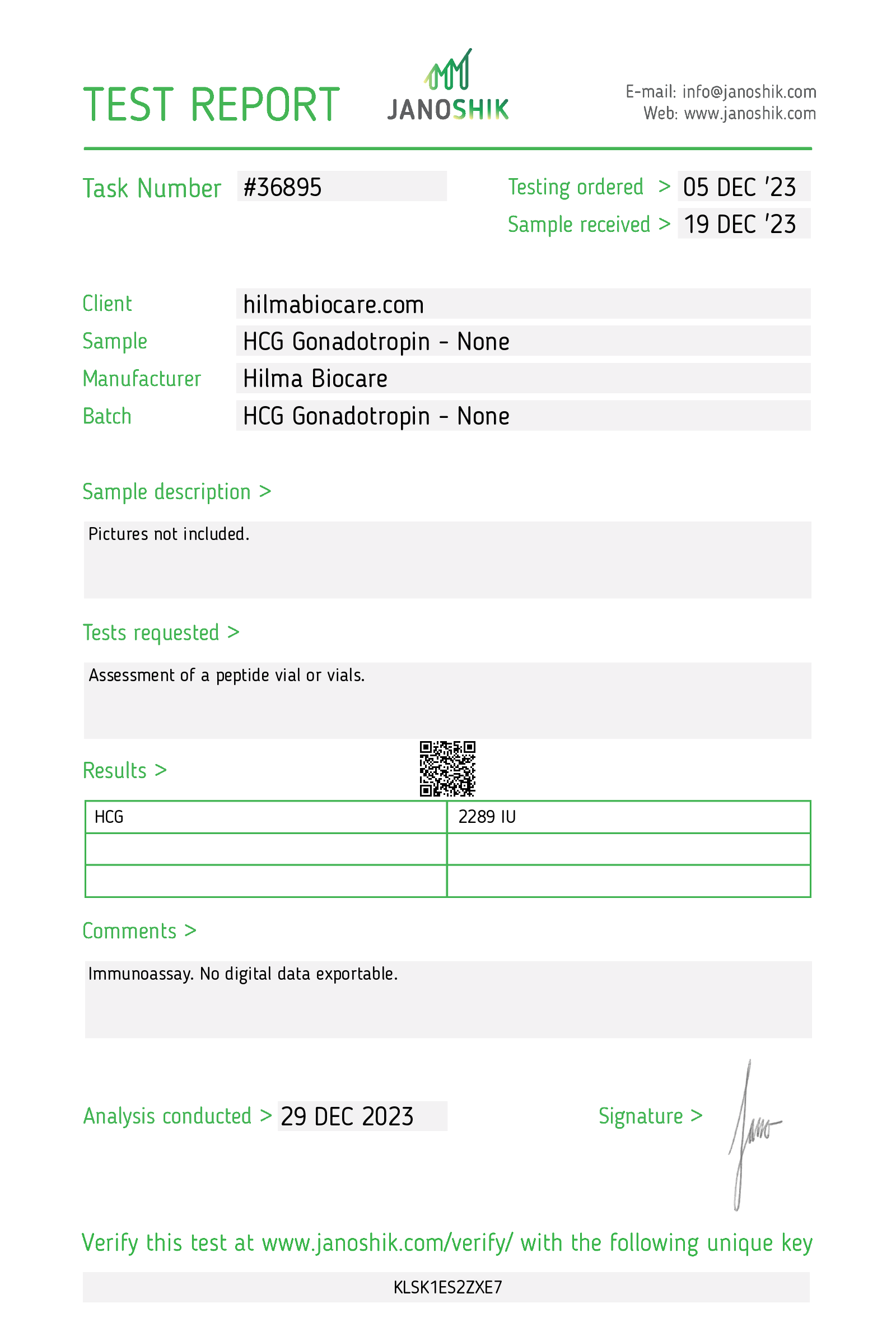 HCG Hilma Biocare HCG Gonadotropin 1vial/2000IU
