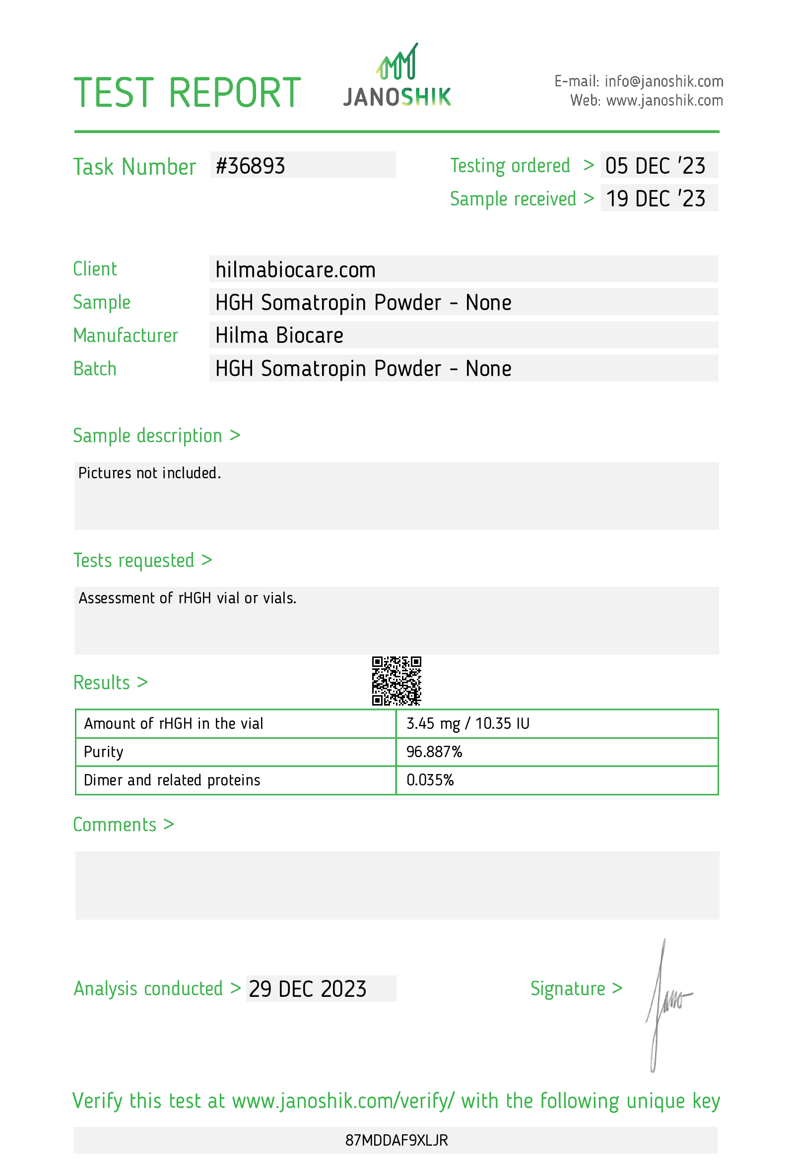 Hilma Biocare HGH Fragment 176-191 5mg/vial Hilma Biocare HGH Fragment 176-191 5mg/vial