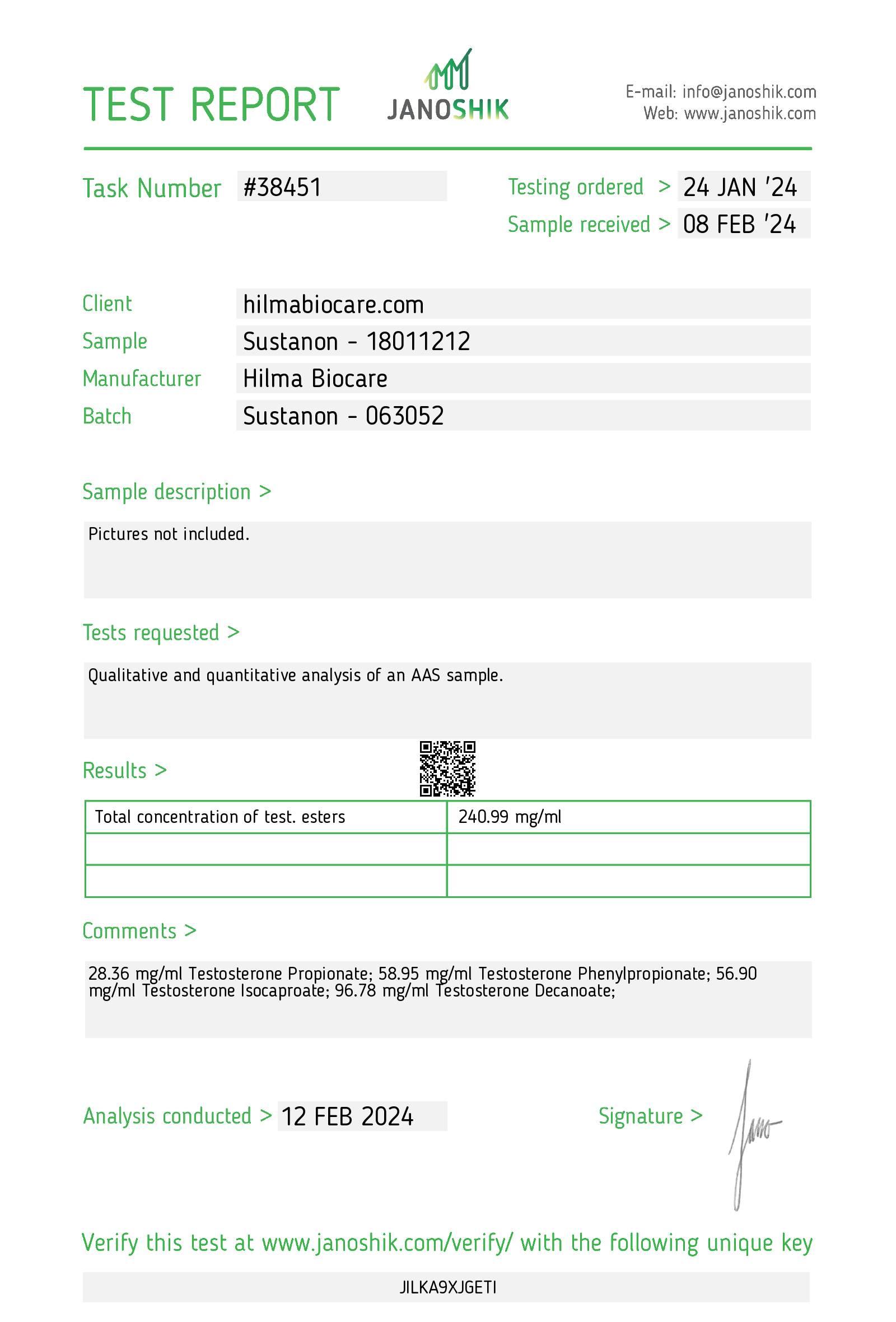 Sustanon Hilma Biocare Sustanon (Mix of testosterones) 10ml/250 mg/ml